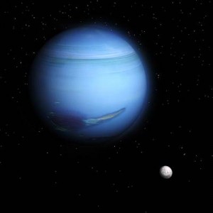 Der Planet Neptun und sein Mond Triton