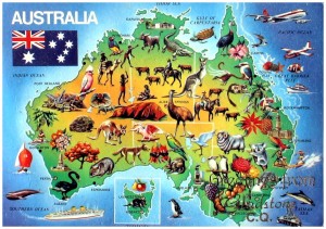 Australien Karte - Alte Postkarte