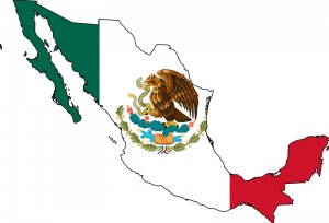 Nationalflagge und Umriss von Mexiko